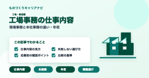 工場事務の仕事内容の要点を図解したアイキャッチ画像