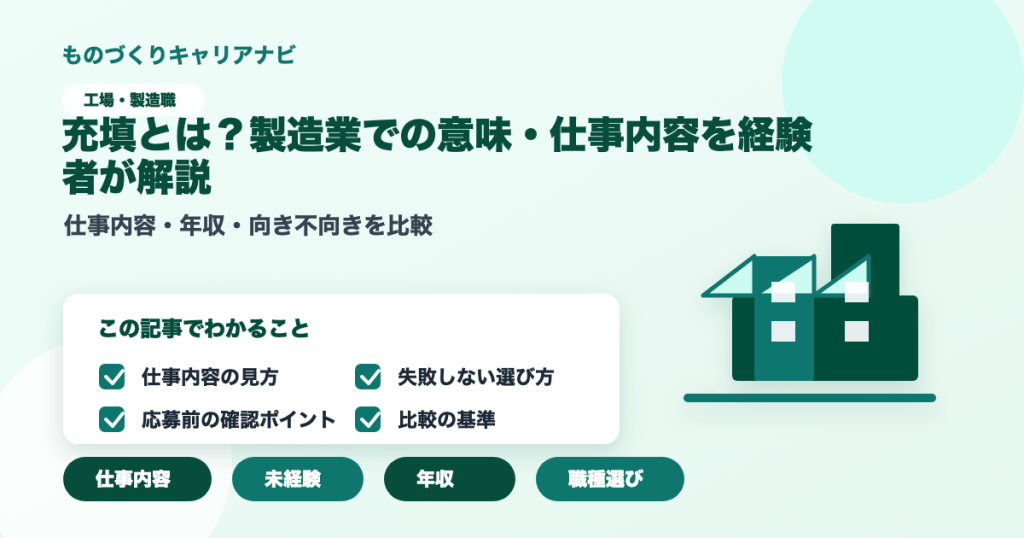 充填とは？製造業での意味・仕事内容を経験者が解説の要点を図解したアイキャッチ画像
