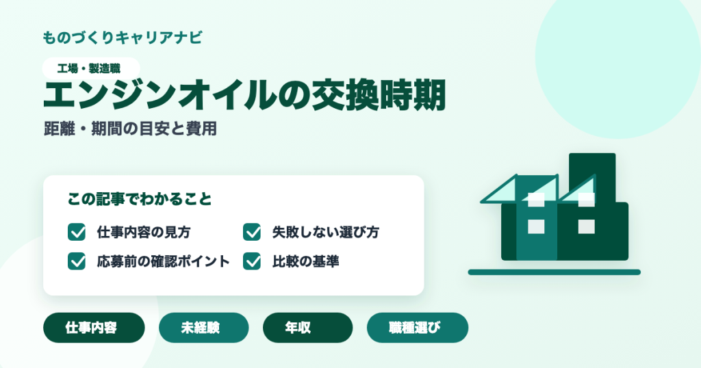 エンジンオイルの交換時期の要点を図解したアイキャッチ画像