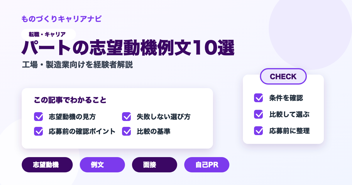 パートの志望動機例文10選の要点を図解したアイキャッチ画像