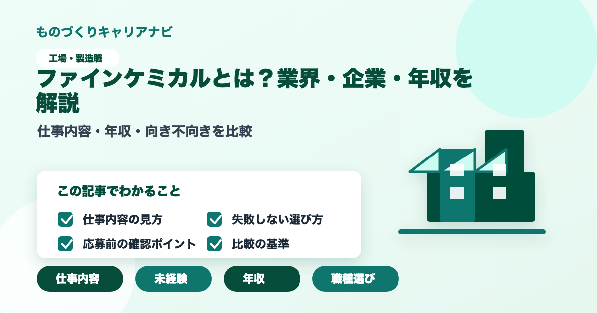 ファインケミカルとは?業界・企業・年収を解説の要点を図解したアイキャッチ画像