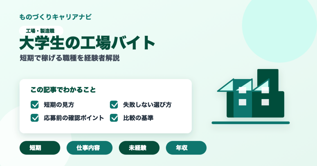 大学生の工場バイトの要点を図解したアイキャッチ画像