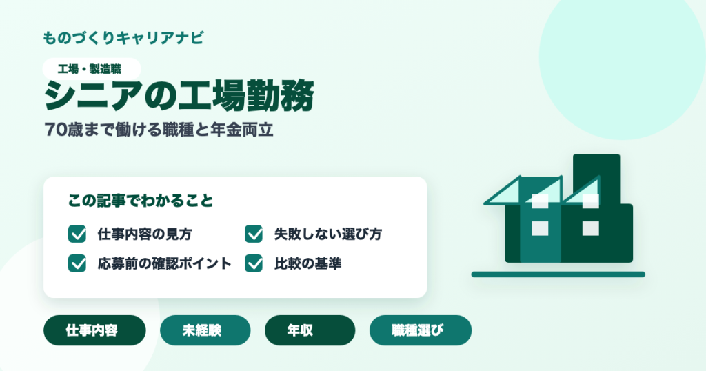 シニアの工場勤務の要点を図解したアイキャッチ画像
