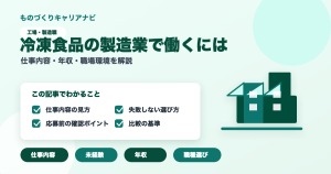 冷凍食品の製造業で働くにはの要点を図解したアイキャッチ画像