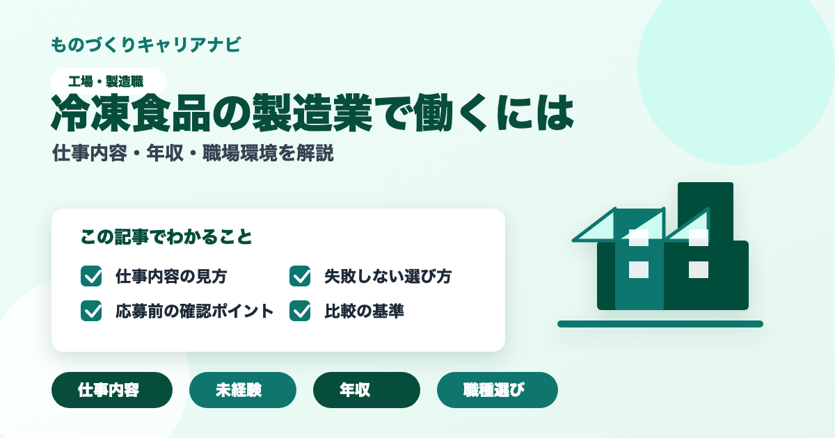 冷凍食品の製造業で働くにはの要点を図解したアイキャッチ画像