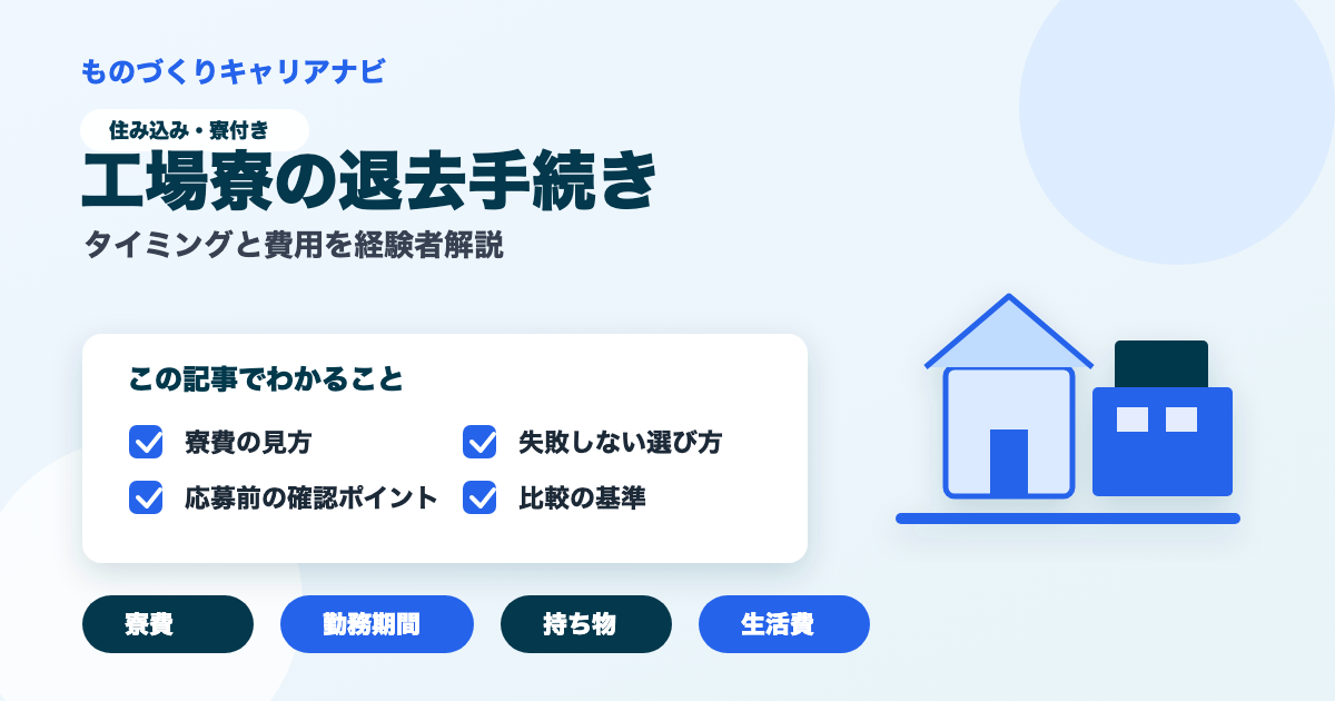 工場寮の退去手続きの要点を図解したアイキャッチ画像