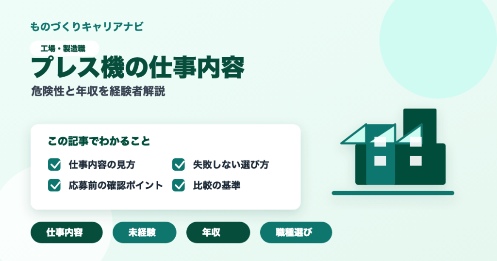 プレス機の仕事内容の要点を図解したアイキャッチ画像