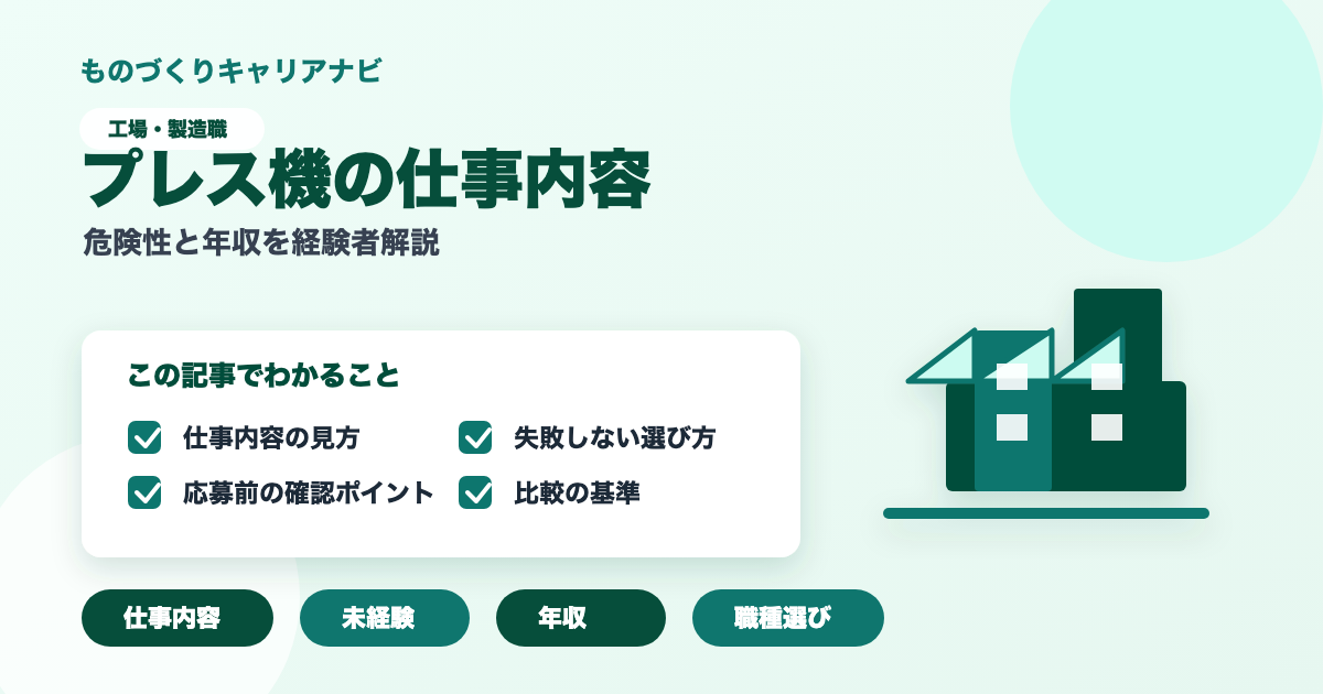プレス機の仕事内容の要点を図解したアイキャッチ画像