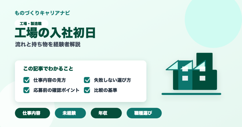 工場の入社初日の要点を図解したアイキャッチ画像