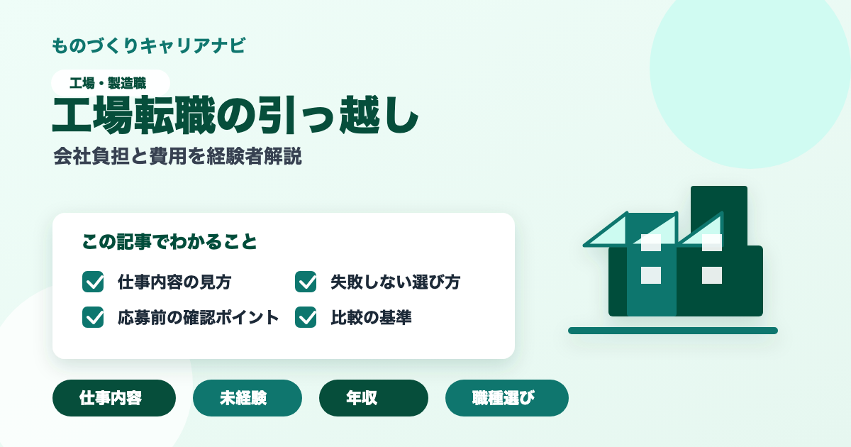 工場転職の引っ越しの要点を図解したアイキャッチ画像