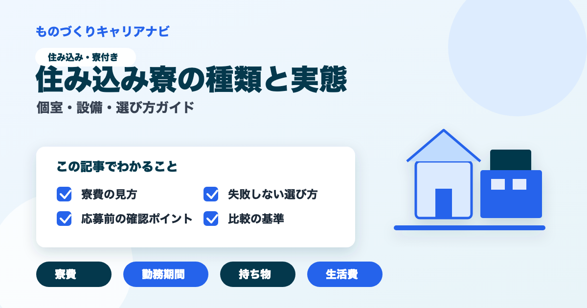 住み込み寮の種類と実態の要点を図解したアイキャッチ画像