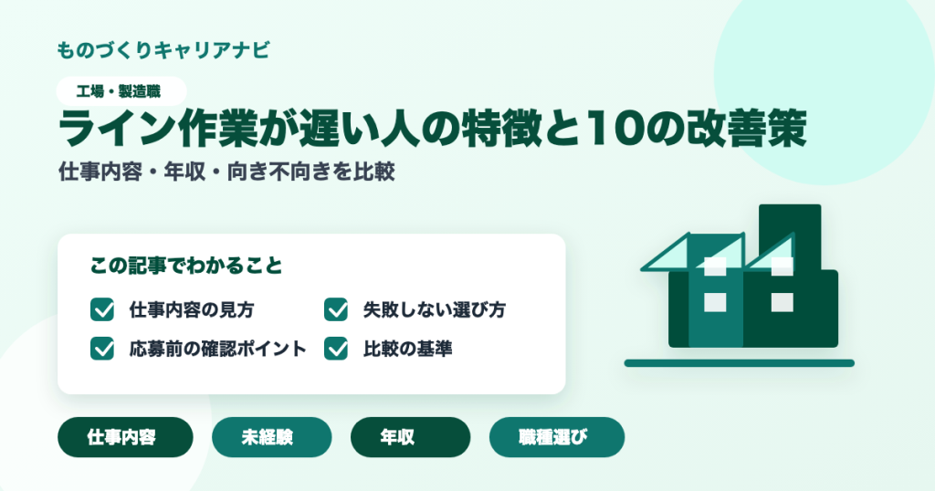 ライン作業が遅い人の特徴と10の改善策の要点を図解したアイキャッチ画像