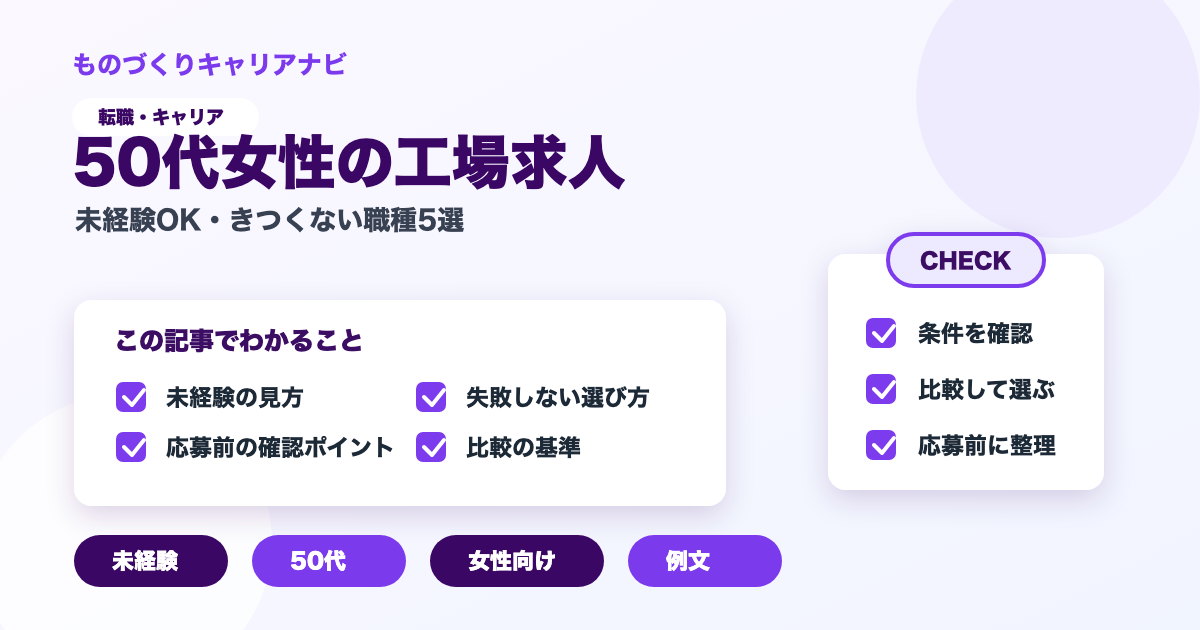 50代女性の工場求人の要点を図解したアイキャッチ画像