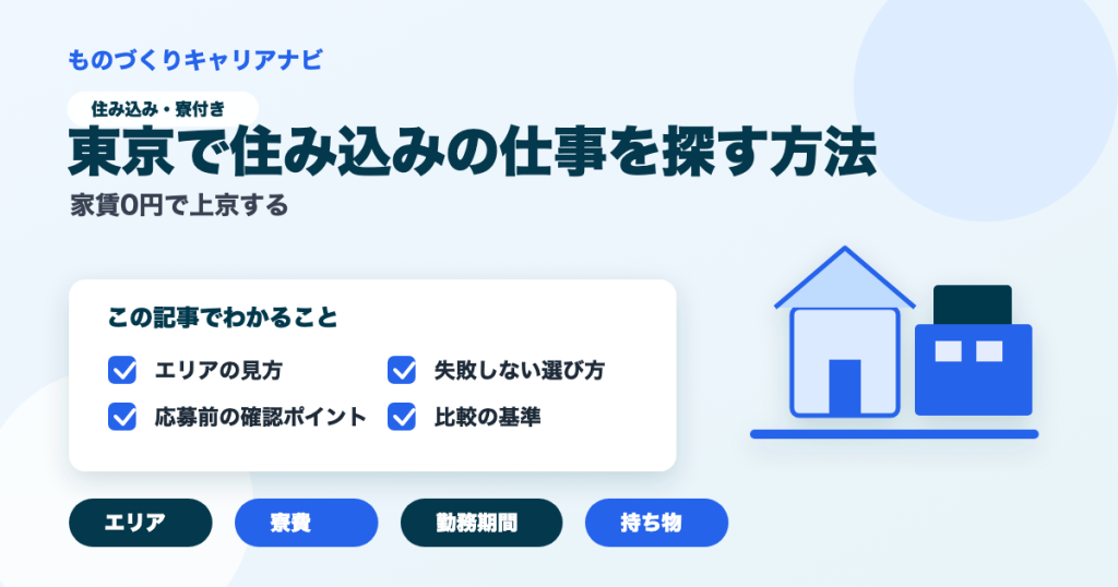 東京で住み込みの仕事を探す方法の要点を図解したアイキャッチ画像