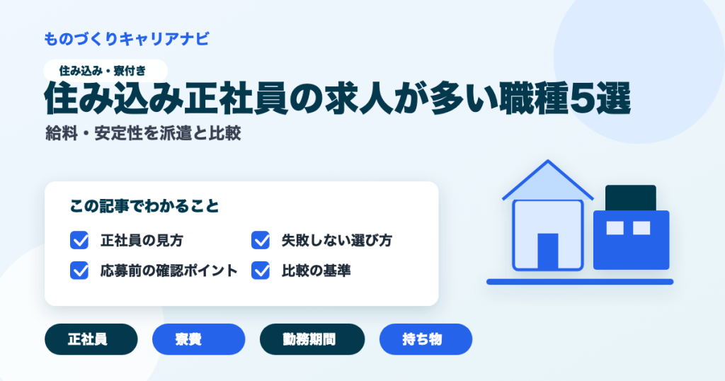 住み込み正社員の求人が多い職種5選の要点を図解したアイキャッチ画像