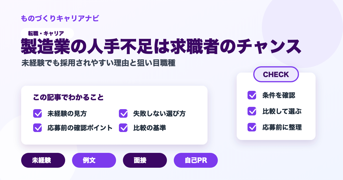 製造業の人手不足は求職者のチャンスの要点を図解したアイキャッチ画像