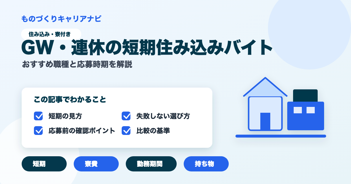 GW・連休の短期住み込みバイトの要点を図解したアイキャッチ画像