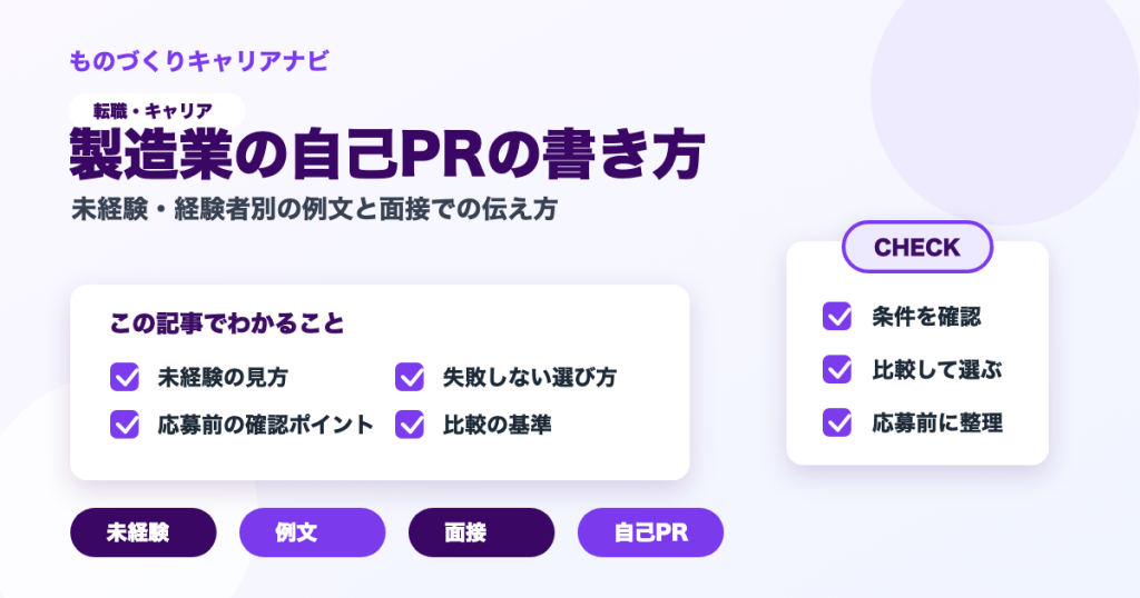 製造業の自己PRの書き方の要点を図解したアイキャッチ画像