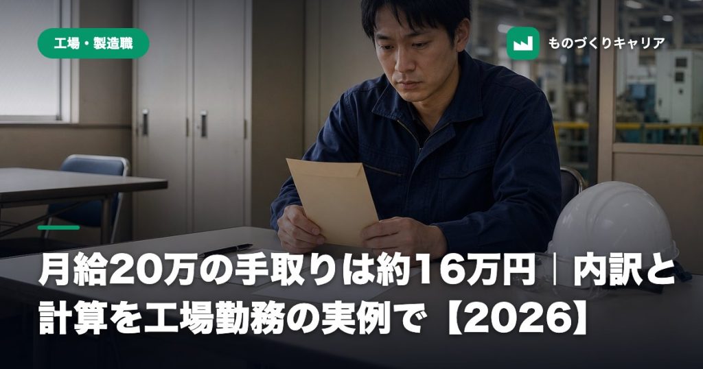 月給20万の手取りは約16万円｜内訳と計算を工場勤務の実例で【2026】