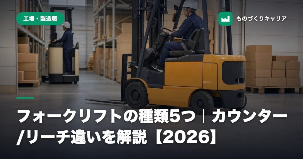 フォークリフトの種類5つ｜カウンター/リーチ違いを解説【2026】